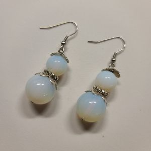 Beautiful Opalite Drop Dangle Silver‎ Tone Earrings